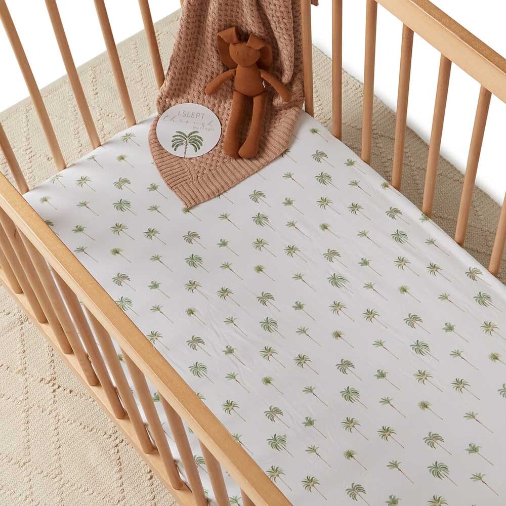 Snuggle Hunny Kids Linen Sheets Green Palm Green Palm Fitted Cot Sheet