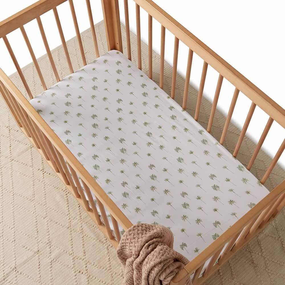 Snuggle Hunny Kids Linen Sheets Green Palm Green Palm Fitted Cot Sheet