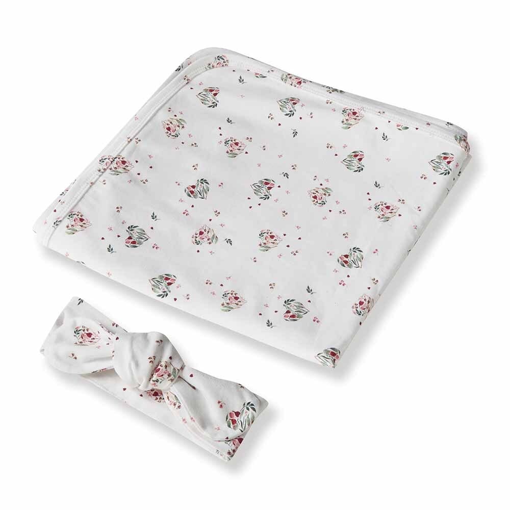 Snuggle Hunny Kids Linen Sheets Heart Organic Jersey Wrap & Topknot Set
