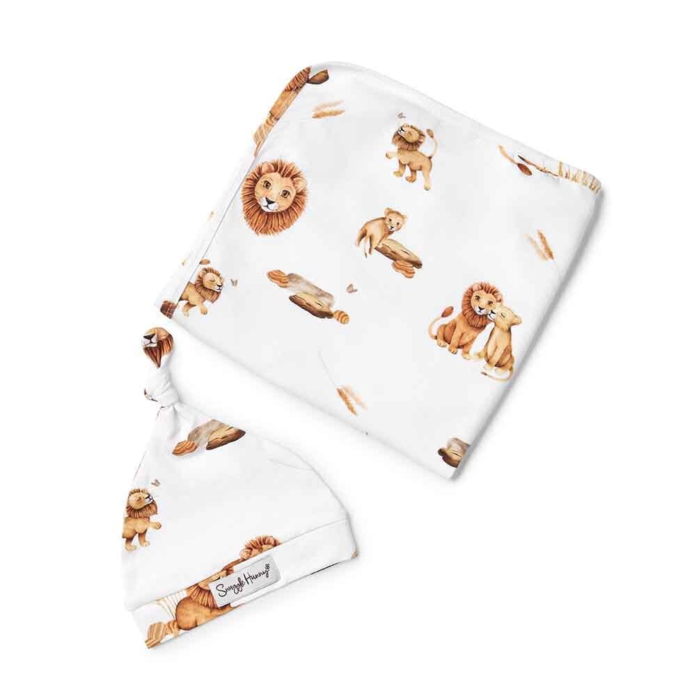 Snuggle Hunny Kids Linen Sheets Lion Organic Jersey Wrap & Beanie Set