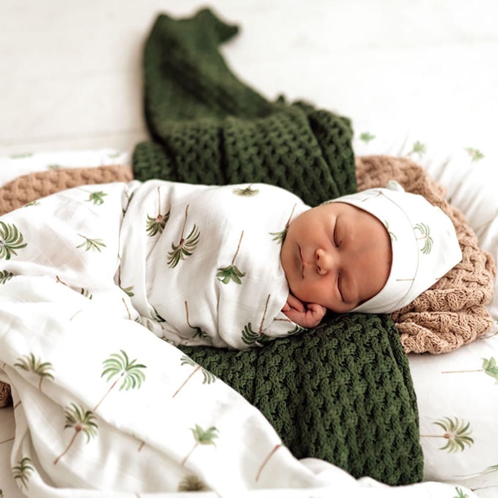 Snuggle Hunny Kids Linen Sheets Organic Muslin Wrap - Green Palm