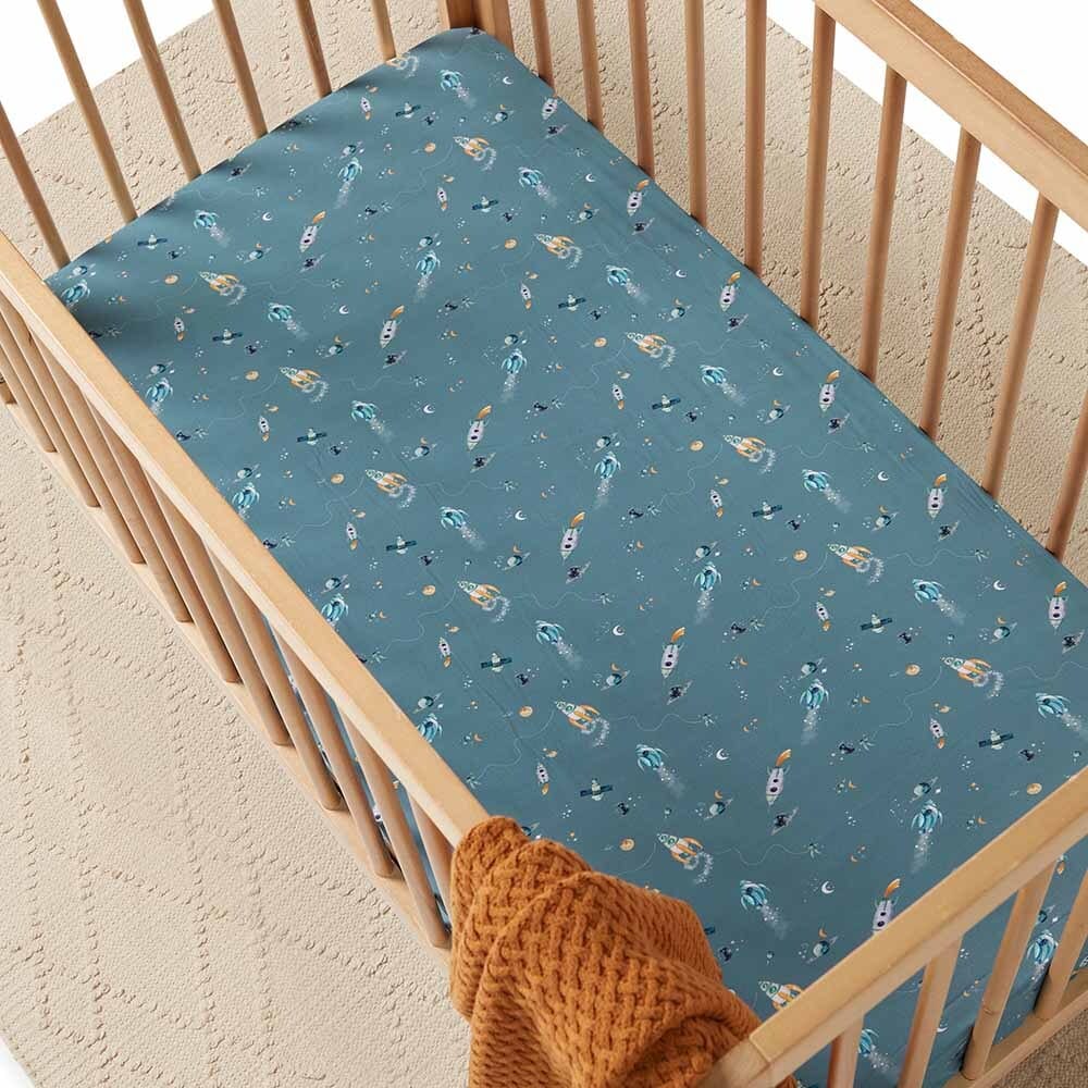 Snuggle Hunny Kids Linen Sheets Rocket Organic Fitted Cot Sheet