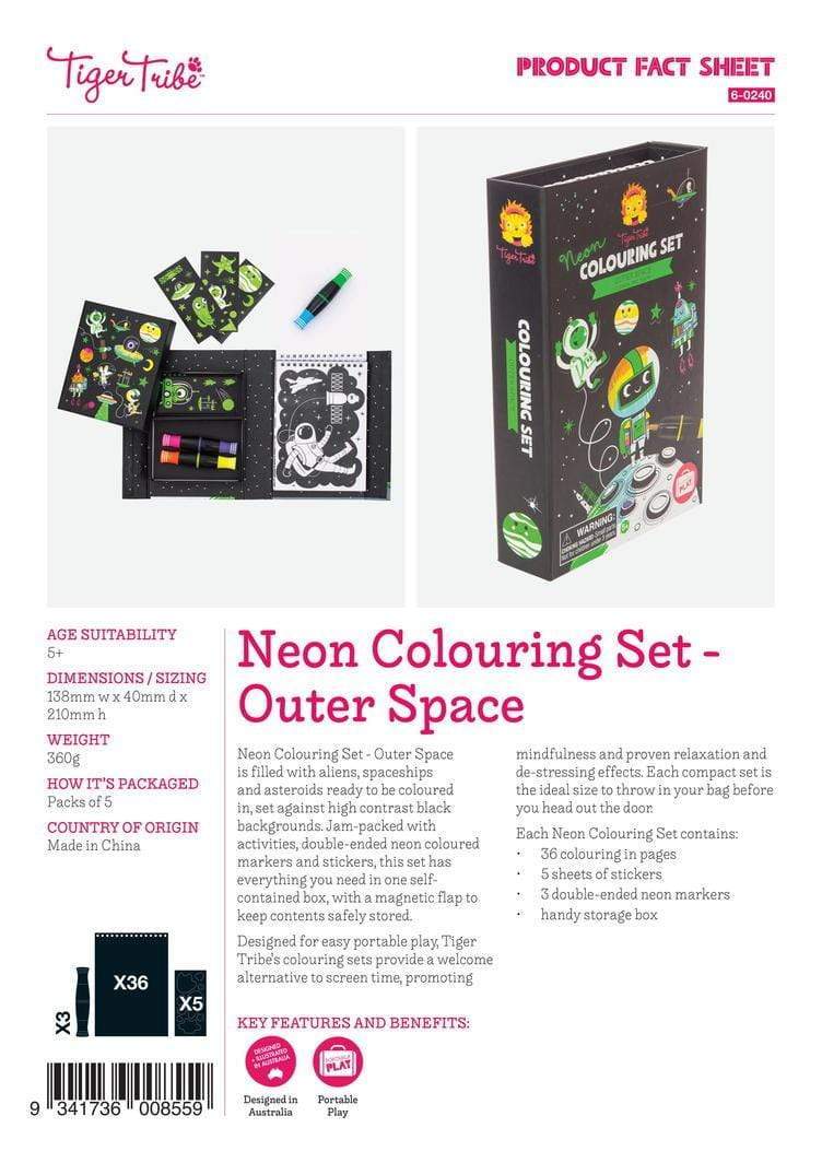 Tiger Tribe Gift Stationery Neon Colouring Set - Space