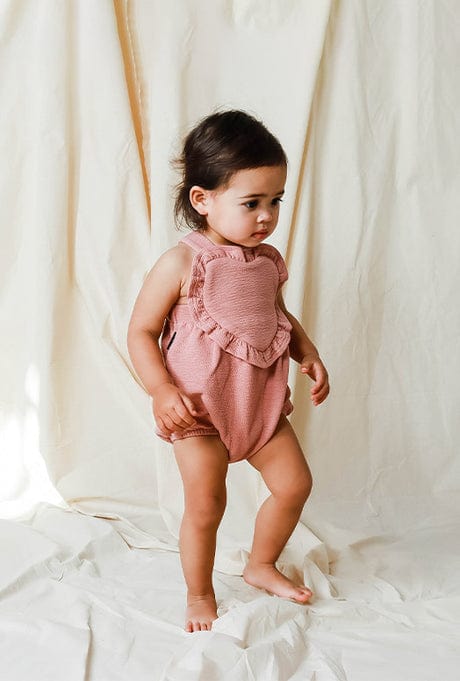 Tiny Tribe Girls Onesie Dusty Rose Heart Snapsuit